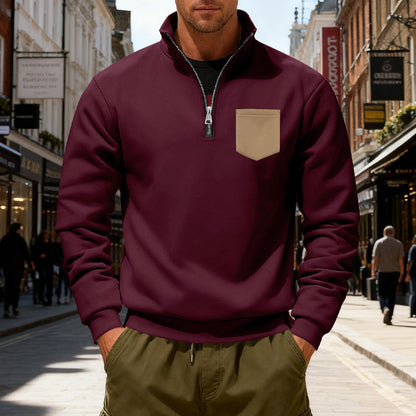 Moderner Herren Sweatshirt mit Reißverschluss und Tasche