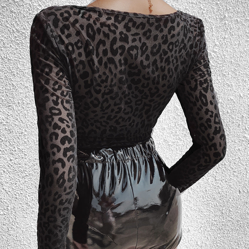 Damen Bodysuit Leopardenmuster Durchsichtig Elegant