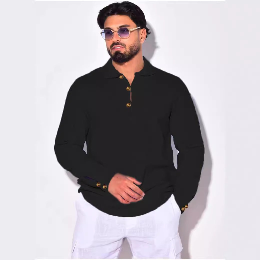 Herren Polohemd Langarm Knopfleiste Modern Berlin
