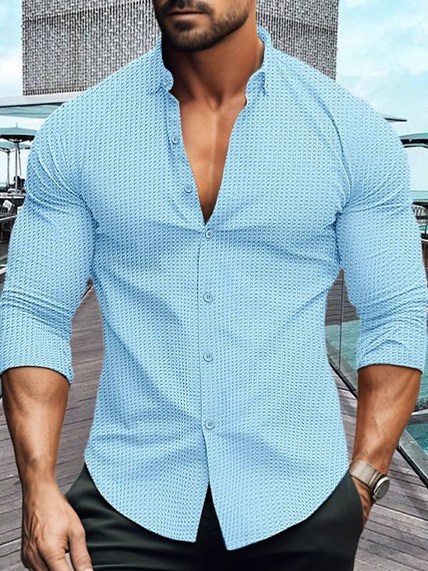 Elegantes Herren Langarmhemd Strukturiert Modern
