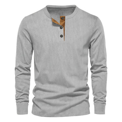 Herren Langarmshirt Strukturiert mit Knöpfen Modern
