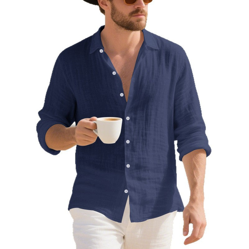 Herren Langarmhemd Leicht Baumwolle Maritim Style