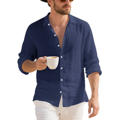 Herren Langarmhemd Leicht Baumwolle Maritim Style