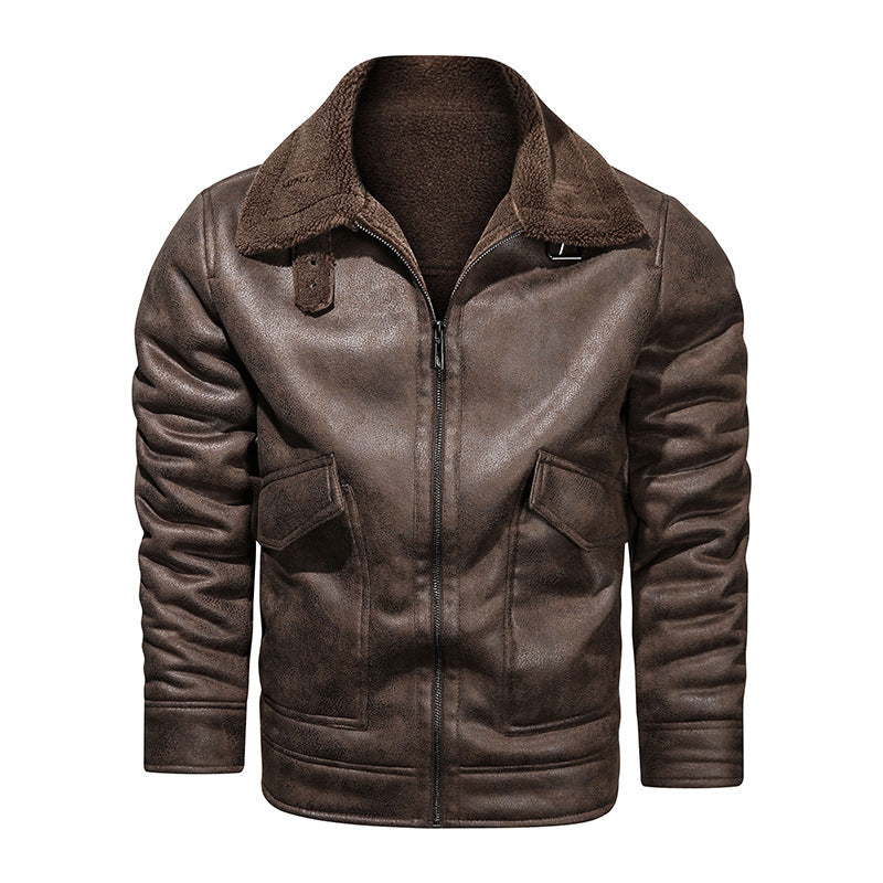 Herren Lederjacke Warm Fleece Innenfutter Praktisch