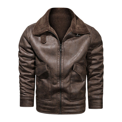 Herren Lederjacke Warm Fleece Innenfutter Praktisch