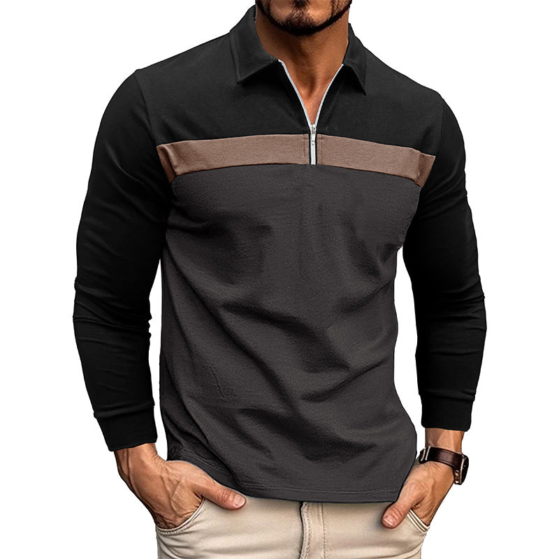 Herren Langarmshirt Modern mit Stehkragen und Kontrastnähten