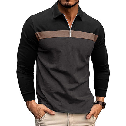 Herren Langarmshirt Modern mit Stehkragen und Kontrastnähten