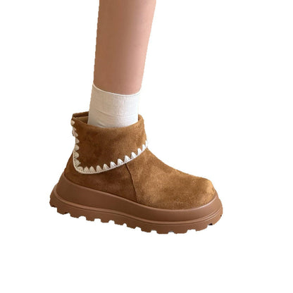 Damen Stiefeletten Weiches Wildleder Rippensaum Wintermode
