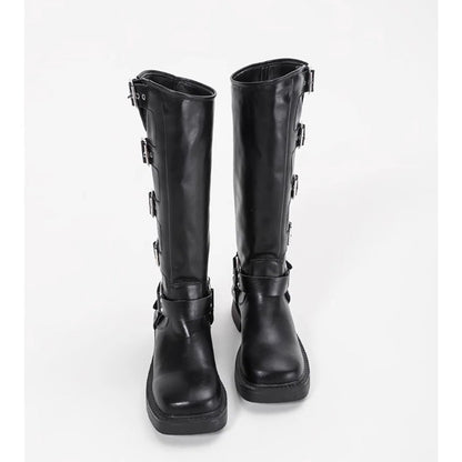 Damen Stiefel Schnalle Blockabsatz Robust Schwarz
