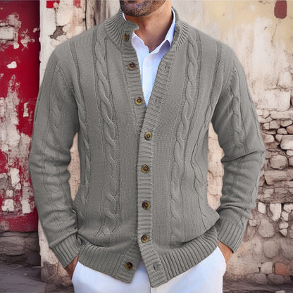 Herren Strickjacke Zopfmuster Umschlagkragen Modern