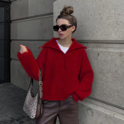 Rippstrickpullover Weich Warm Reißverschluss Lässig