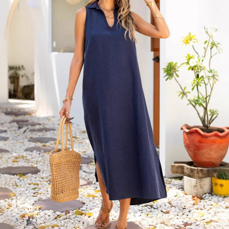 Damen Sommerkleid Lang Klassisch mit Schlitzen
