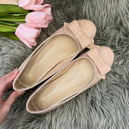 Damen Ballerinas Bequem Glänzend Schleifenakzent