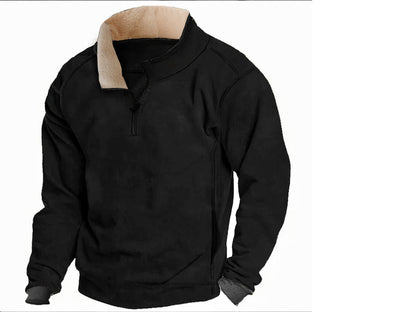 Herren Fleece-Pullover Warm Mit Kragen Und Taschen