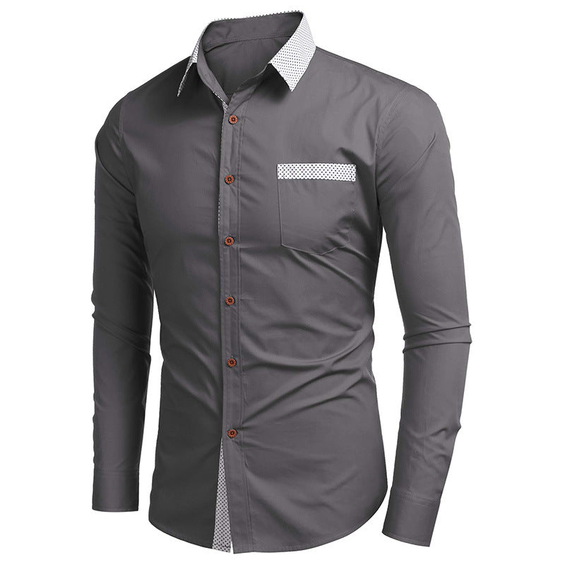 Herren Langarmhemd Elegant Kontrastdetails Slim Fit