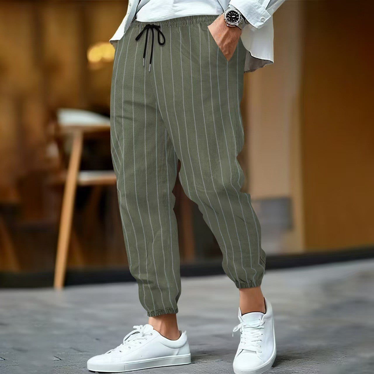 Herren Hosen Elastischer Bund Streifenmuster Modern
