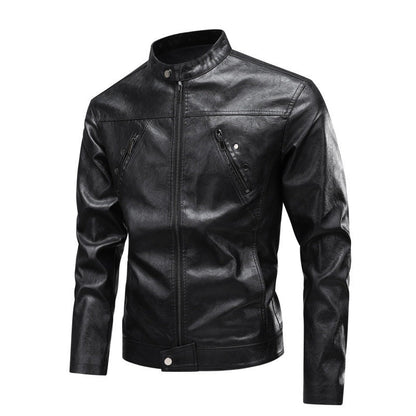 Lederjacke Herren BikerStyle mit Reißverschlusstaschen Schwarz Modern