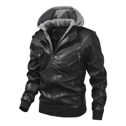 Herren Lederjacke Mit Kapuze Und Taschen