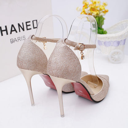 Glitzernde Damen High Heels Pumps mit Riemchen