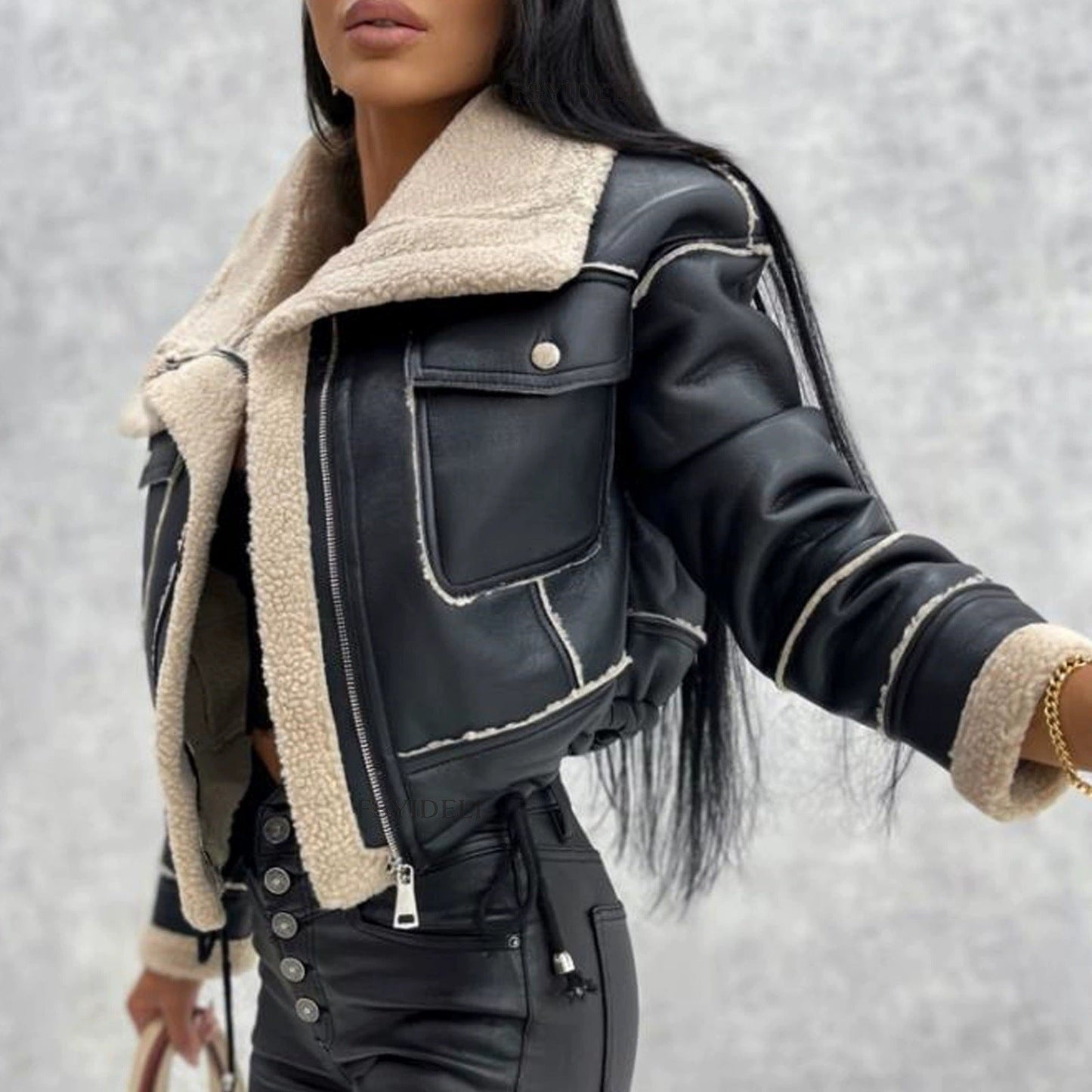 Leder Bikerjacke Damen Sherpa Futter Warm