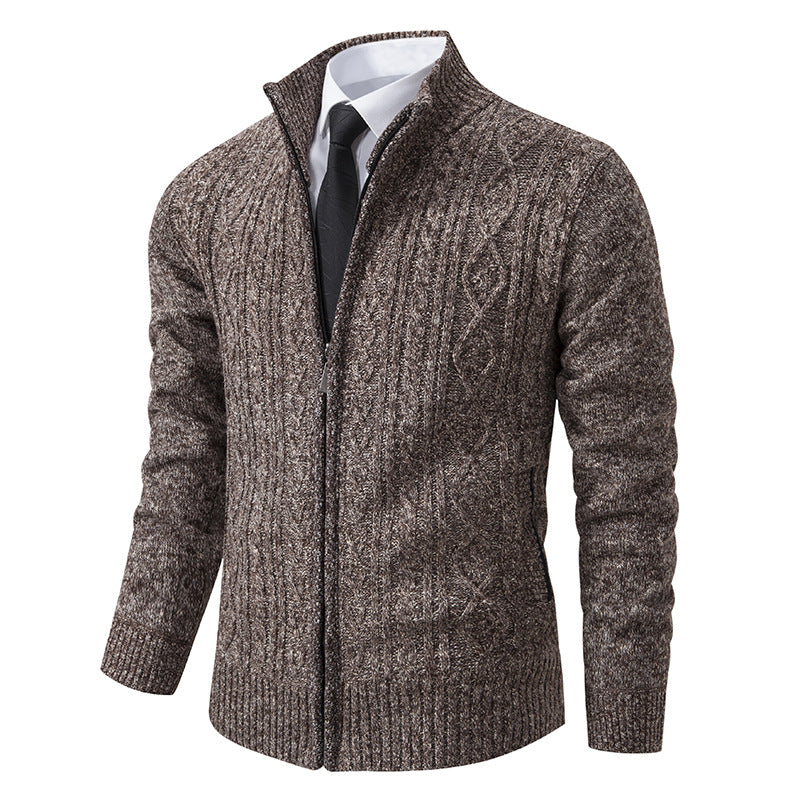 Herren Strickjacke Stehkragen Musterung Modern