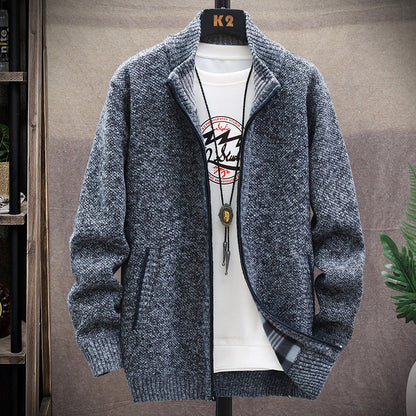 Herren Strickjacke Stehkragen Taschen Elegante Winterjacke