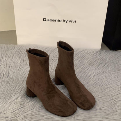 Damen Stiefeletten Blockabsatz Reißverschluss Elegante Schuhe