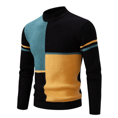 Herren Pullover Strick Modern Farbblock Kragen Hoch