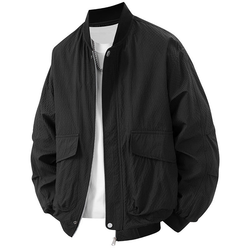 Herren Bomberjacke Lässig Mit Taschen Schwarz