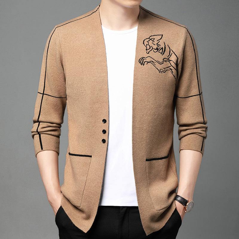 Herren Strickjacke Elegant mit Stickdesign und Taschen