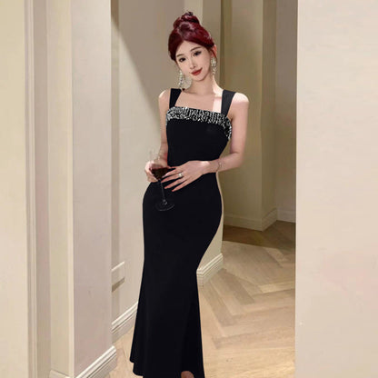 BerlinGlamour Trägerkleid mit Patchwork-Pailletten und quadratischem Ausschnitt