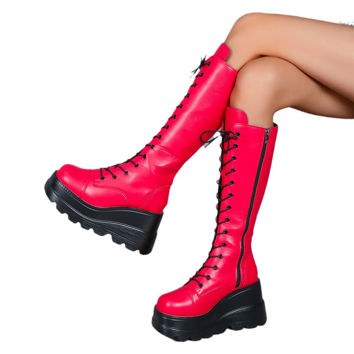 Damen Schnürstiefel Plateau Heel Robust Modern