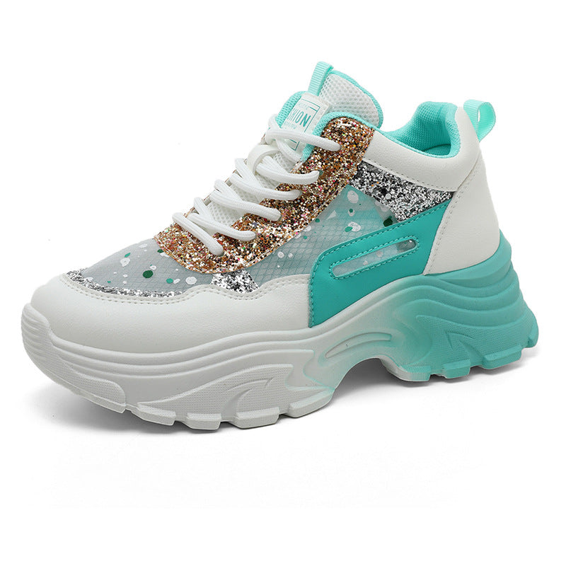 Damen Sneaker Chunky Glitzer Sneakers Hoch Modisch