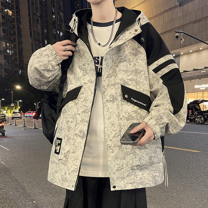Herren Windbreaker Funktionstaschen Urban Style Schwarz
