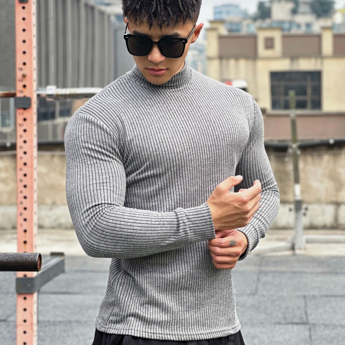 Herren Langarmshirt Elegantes Rippmuster Modern - BerlinGlamour
