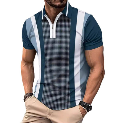 Herren Poloshirt Kurzarm Karomuster Modern Stehkragen