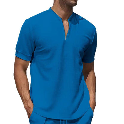 Herren Kurzarmshirt Modern Strukturiert Reißverschluss