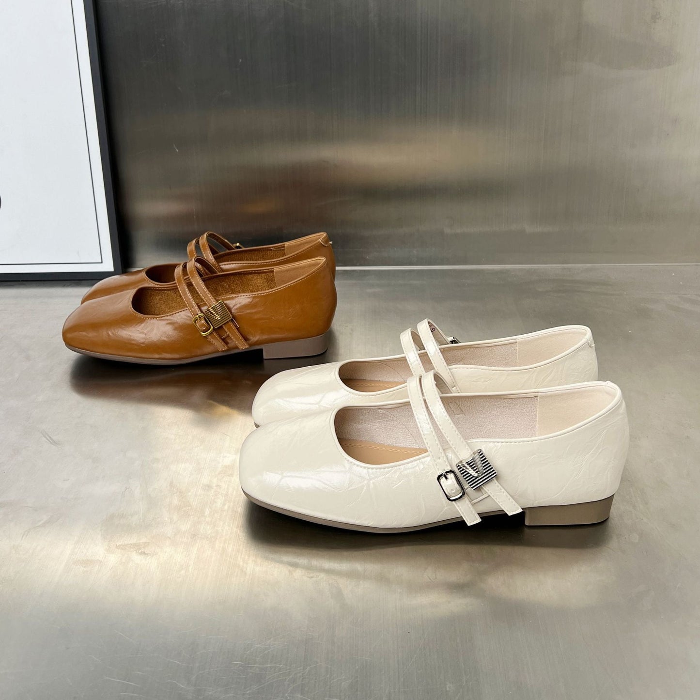 Damen Ballerinas Elegante Riemenschuhe Komfort Innensohle