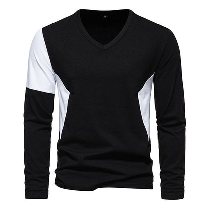Herren Langarmshirt Modern V-Ausschnitt Kontrast Ärmel