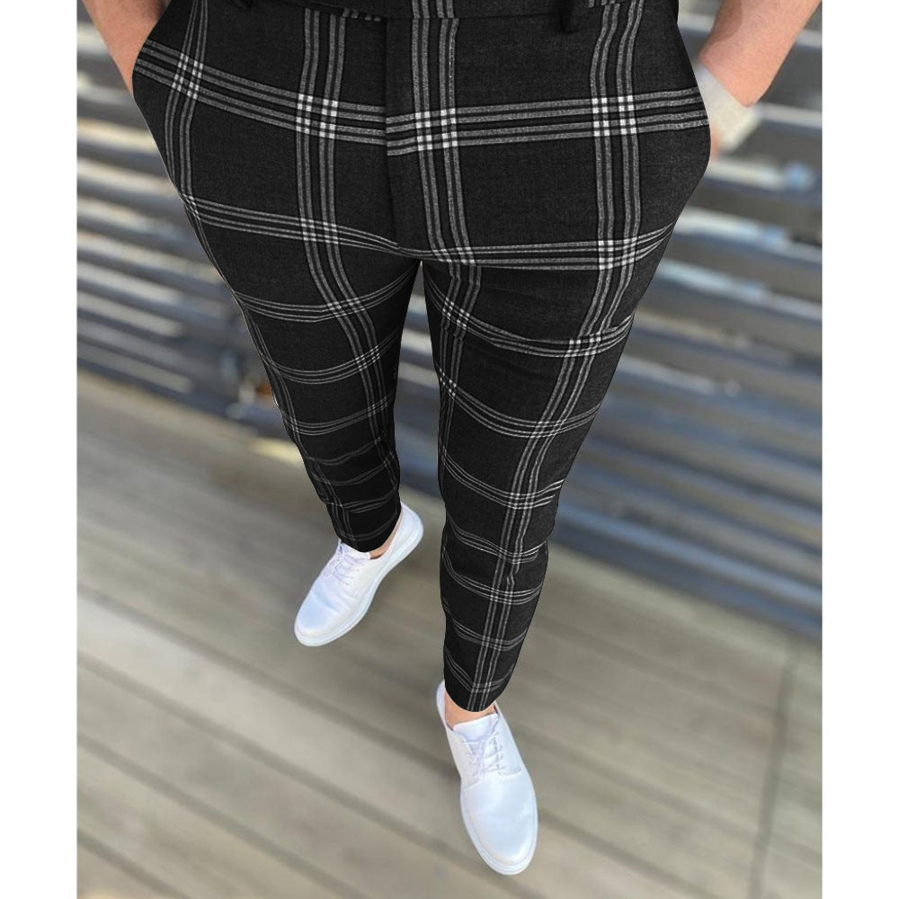 Herren Karottenhose Strukturiertes Karo Muster Elegante Hose