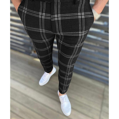 Herren Karottenhose Strukturiertes Karo Muster Elegante Hose