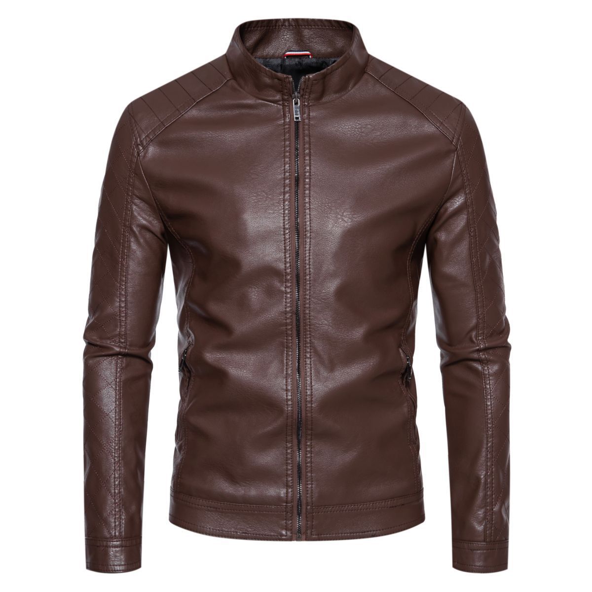 Lederjacke Herren Modern Stehkragen Stylisch Schwarz