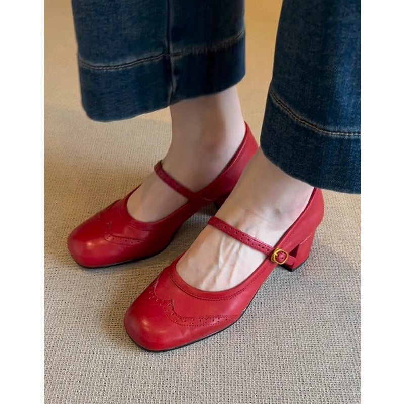 Damen Pumps Mary Jane Elegant Blockabsatz Riemen Schuhe