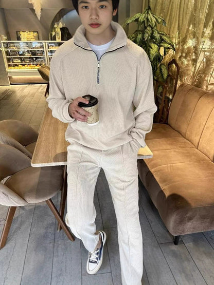 Herren Fleece Pullover Langarm Modern Kurzreißverschluss