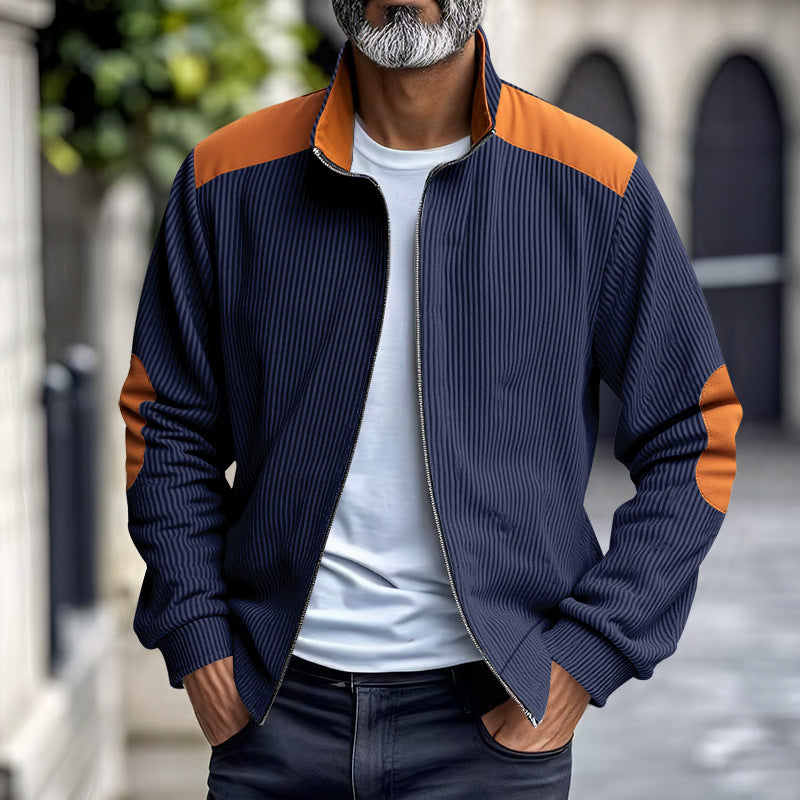 Herren Sportjacke Rippenstruktur Kontrastärmel Modern
