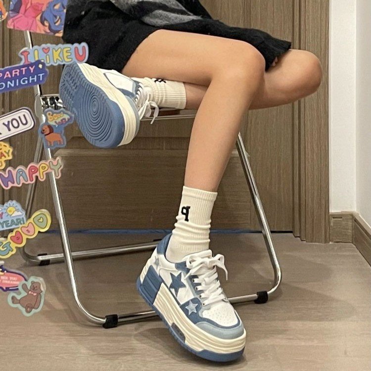 Damen Sneaker Plattform Bequem Sternen Design