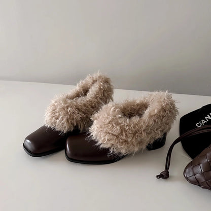 Damen Stiefeletten Fellkragen Robust Blockabsatz Winter - BerlinGlamour