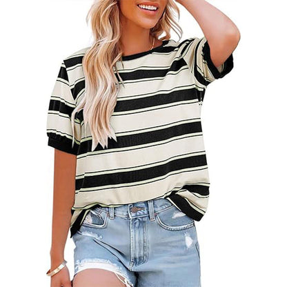 Damen T-Shirt Kurzarm Streifen Rundhals Modern