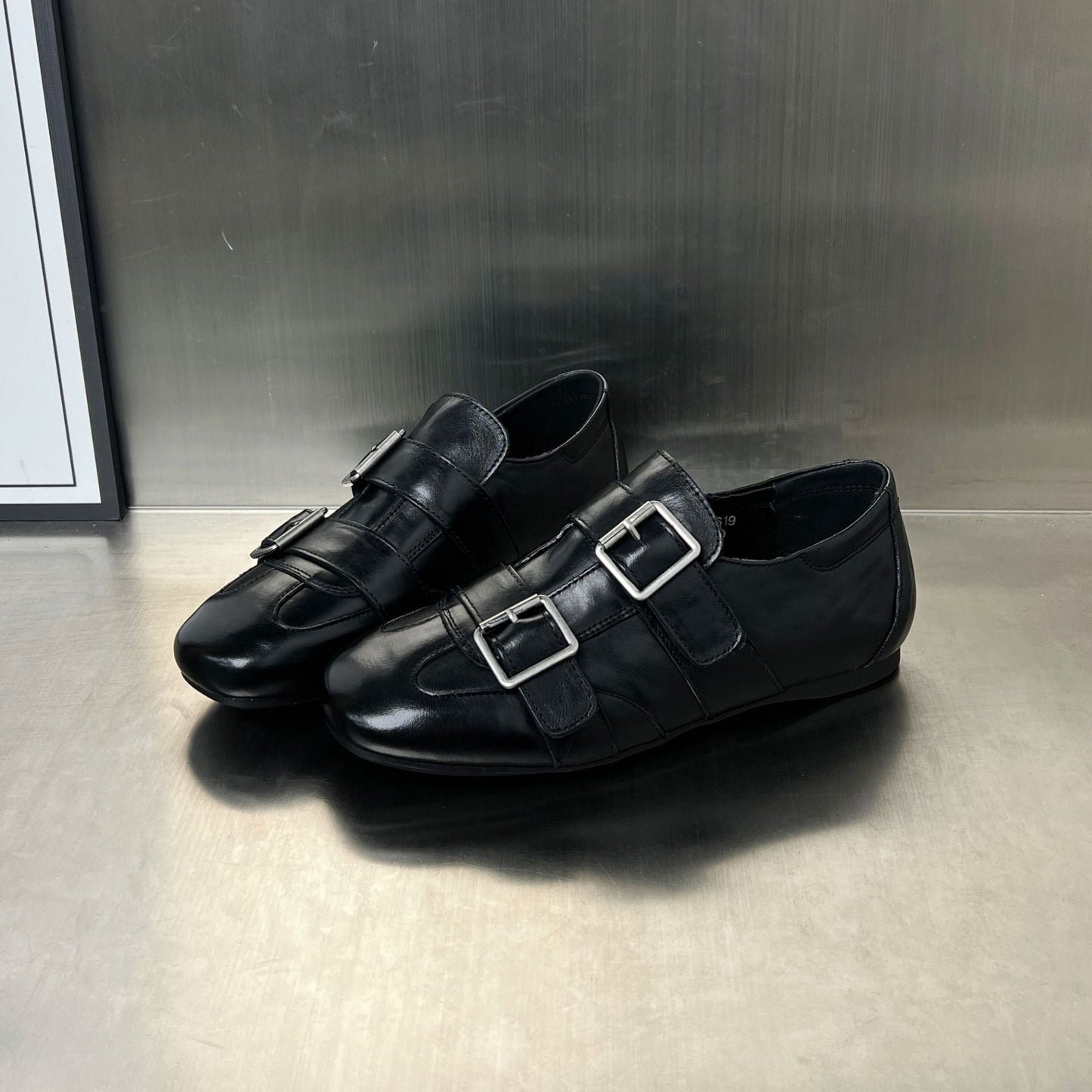 Damen Mokassins Elegant mit Doppelschnalle Schwarz Modisch