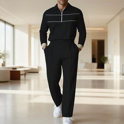 Herren Langarmshirt Modern mit Reißverschluss Blockdesign